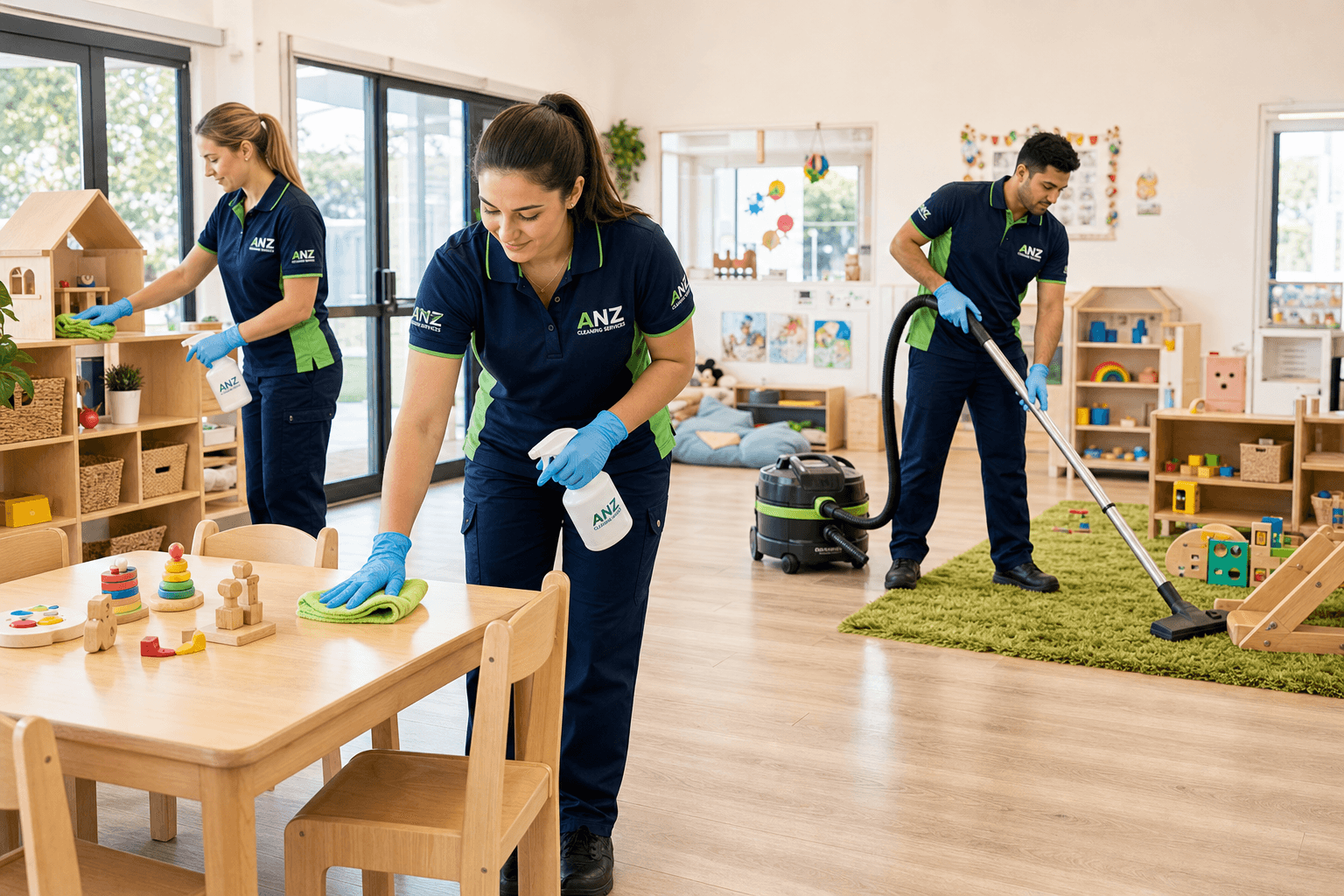 Childcare Cleaning Professional with Cleaning Supplies