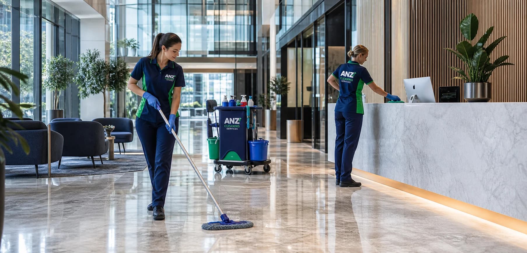 Professional commercial cleaning team servicing a Wetherill Park warehouse and industrial facility
